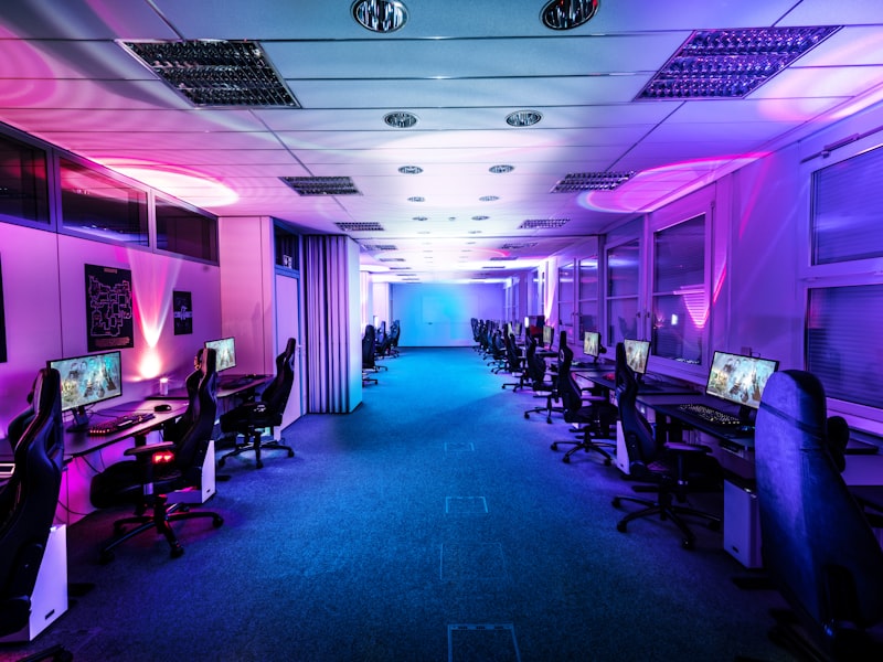 Esports arena lit in dramatic colour